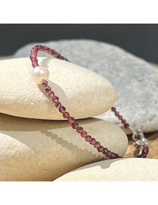 Pulsera de granate rojo y perla de agua dulce