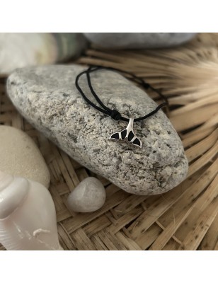 Bracelet Coton Noir et Raie Manta Argent et Email Noir