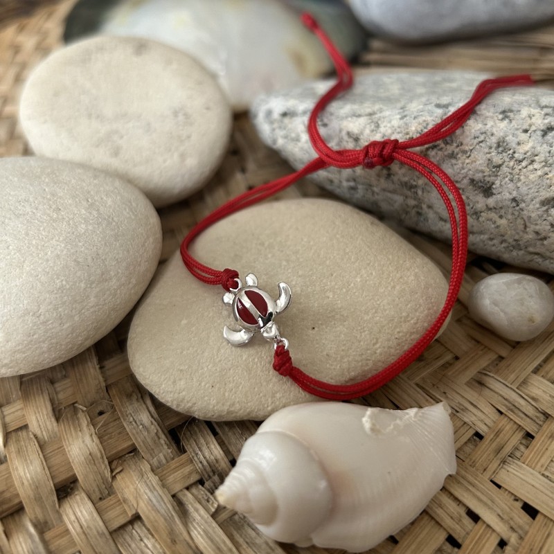 Red Enamel and Sterling Silver Turtle Bracelet