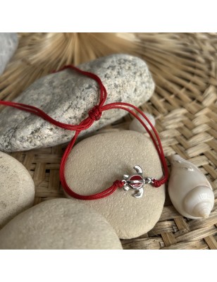 Red Enamel and Sterling Silver Turtle Bracelet