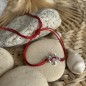Pulsera de Algodón Rojo con Tortuga de Plata y Esmalte Rojo