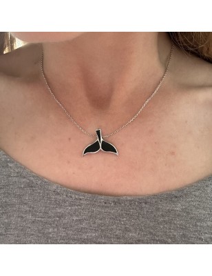 Black Enamel and Sterling Silver - Dolphin Tail Pendant