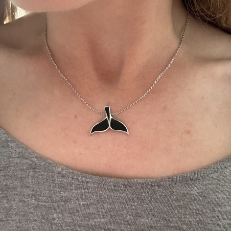 Black Enamel and Sterling Silver - Dolphin Tail Pendant