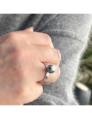 engagement ring Tahitian cultured pearl blue color price - perla Tahiti - what is the best woman gift for valentine's day ?