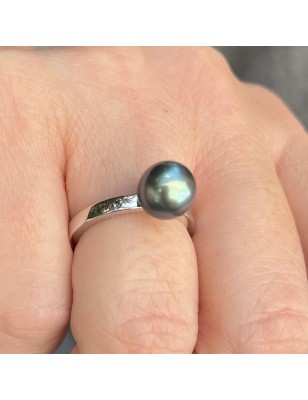 argent bague perle de culture de Tahiti bleue - bague fiançailles - quel bijou offrir à la saint valentin ?