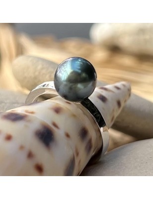engagement ring Tahitian cultured pearl blue color price - perla Tahiti - what is the best woman gift for valentine's day ?