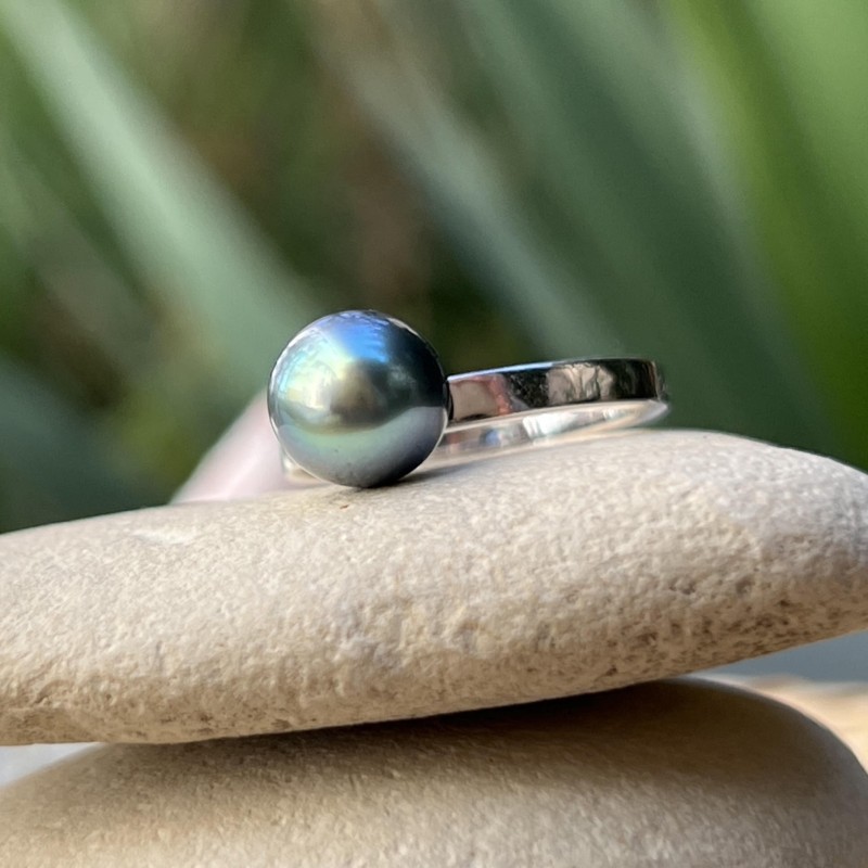 Ring Silber 925/000 Rhodiniert Tahiti Blaue Perle