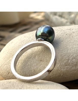 argent bague perle de culture de Tahiti bleue - bague fiançailles - quel bijou offrir à la saint valentin ?