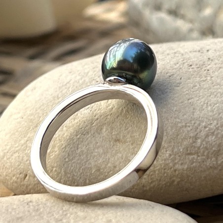 engagement ring Tahitian cultured pearl blue color price - perla Tahiti - what is the best woman gift for valentine's day ?