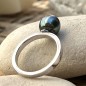 Anello Argento 925/000 Rodio Perla di Tahiti Blu