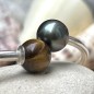Pulsera de ojo de tigre y perla de Tahití - 19/22 cm