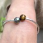 Occhio di tigre - Bracciale rigido e perla di Tahiti - 19/22 cm