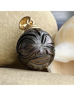 tiki gold pendant for man Tahitian cultured pearl price - perla Tahiti mana