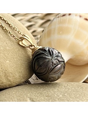 tiki gold pendant for man Tahitian cultured pearl price - perla Tahiti mana