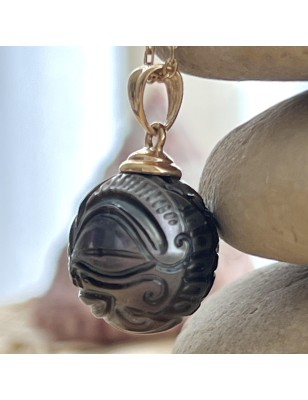 tiki gold pendant for man Tahitian cultured pearl price - perla Tahiti mana