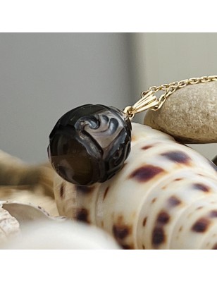 Pendentif Gold 18 Karat Echte Tahiti-Perle - 13mm - Maori-Gravur