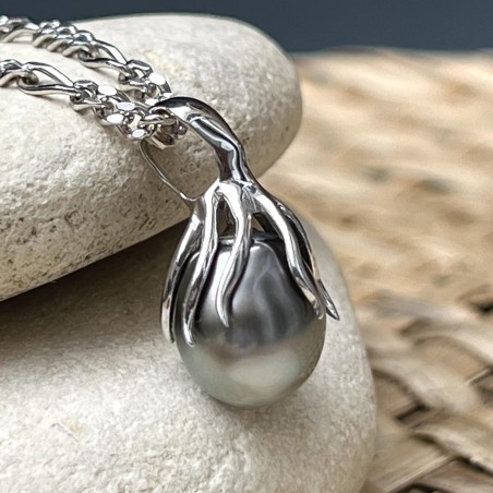 octopus pendant tahitian black pearl for man - perla Tahiti cultured pearls