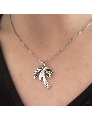 achat prix pendentif palmier argent émail noir