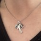 Black Enamel Palmtree Pendant - Rhodium Silver