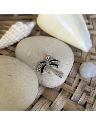 achat prix pendentif palmier argent émail noir