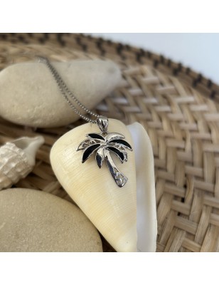 achat prix pendentif palmier argent émail noir