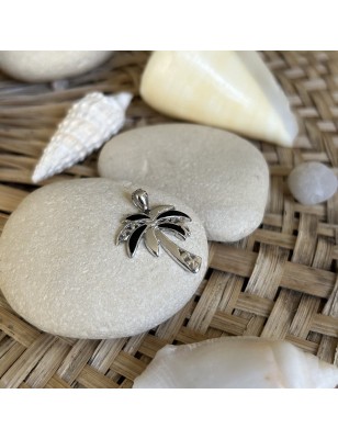 Colgante de palmera con esmalte negro - Plata rodiada