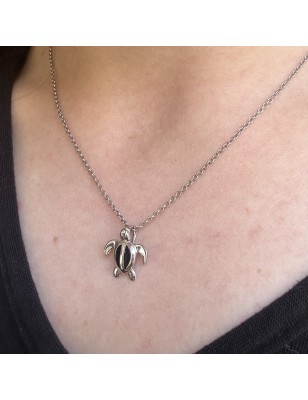 Pendentif argent Tortue de mer émail noir GARANTIE 2 ans