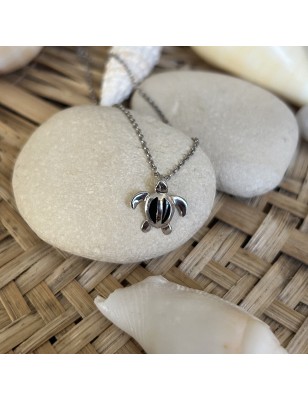 Pendentif argent Tortue de mer émail noir GARANTIE 2 ans