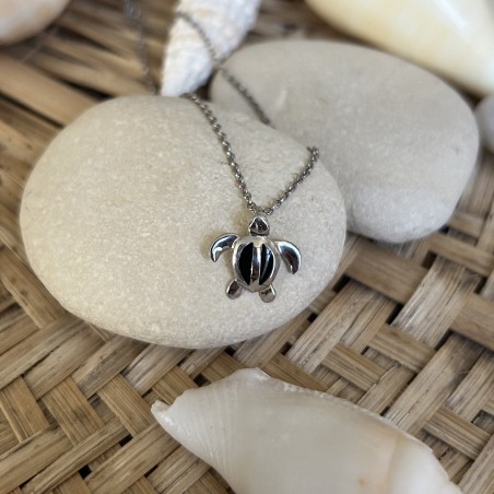 Pendentif argent Tortue de mer émail noir GARANTIE 2 ans