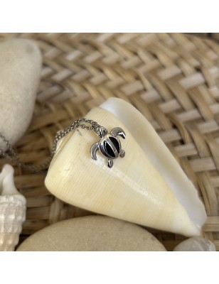 Pendentif argent Tortue de mer émail noir