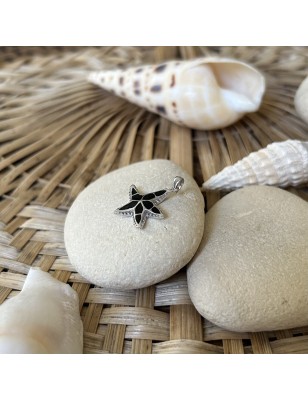 Colgante de estrella de mar en esmalte negro y plata rodiada