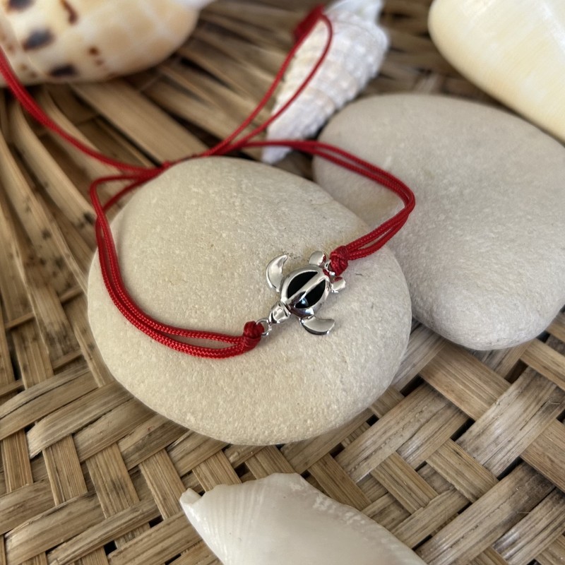 Black Enamel and Sterling Silver Turtle Bracelet