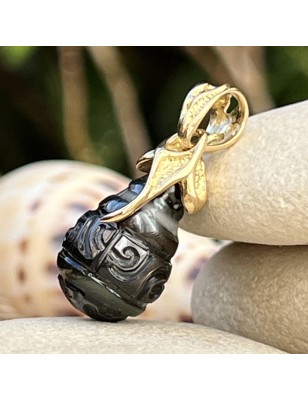 engraved black pearl gold pendant for men - men's pendant with cultured pearl from Tahiti - tahitian jewerly for men