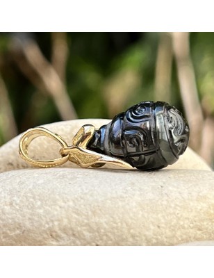 engraved black pearl gold pendant for men - men's pendant with cultured pearl from Tahiti - tahitian jewerly for men