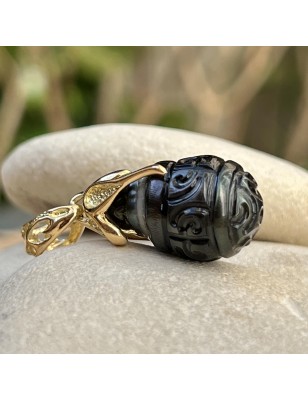 engraved black pearl gold pendant for men - men's pendant with cultured pearl from Tahiti - tahitian jewerly for men