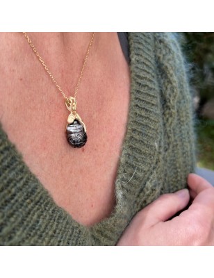 engraved black pearl gold pendant for men - men's pendant with cultured pearl from Tahiti - tahitian jewerly for men