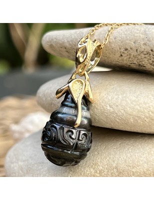 Grande perla nera barocca di Tahiti - Marchese - Oro 18 carati