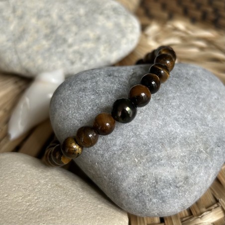 Bracciale di perle di Tahiti - 7/8 mm - Occhio di tigre