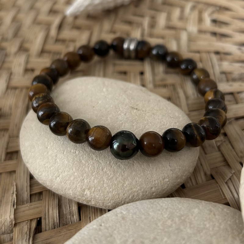 7/8mm Tahitian Pearl Bracelet - Tiger's Eye