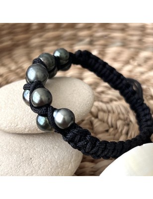 men's black bracelet Tahitian cultured pearls price - perla Tahiti