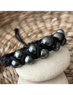men's black bracelet Tahitian cultured pearls price - perla Tahiti