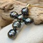 6 Peacock Tahitian Pearl 18K Gold Cross Pendant