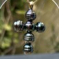 Pendentif Croix - 6 Perles de Tahiti Sélection Peacock