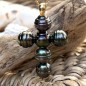 Pendentif Croix - 6 Perles de Tahiti Sélection Peacock
