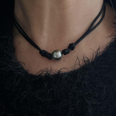 Collar de perlas de Tahití, verde claro - 11 mm