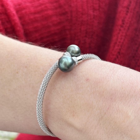 Pop - Pulsera Perlas de Tahití - Plata Rodiada
