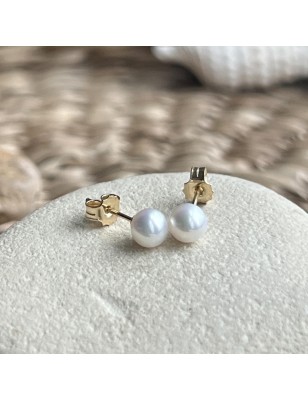 Clous d'Oreilles Perles d'Eau Douce - 5/6mm - ゴールド 18カラット