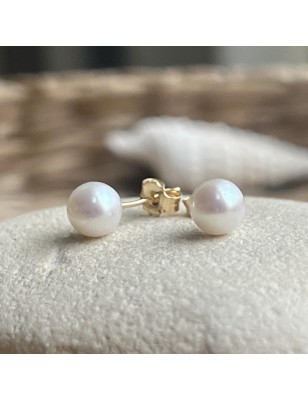 Clous d'Oreilles Perles d'Akoya - 6/7mm - オール18カラット