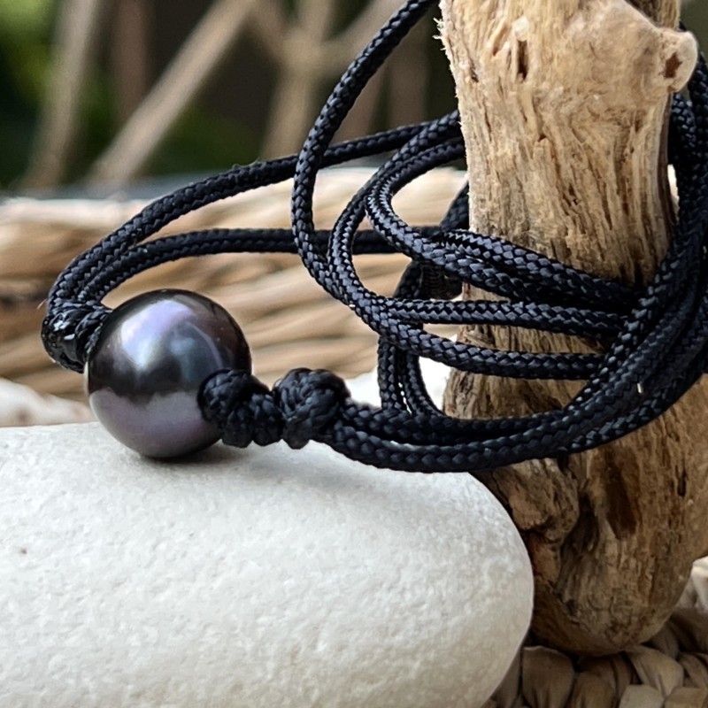 Rava - Girocollo con perle di Tahiti, viola - 12,00 mm