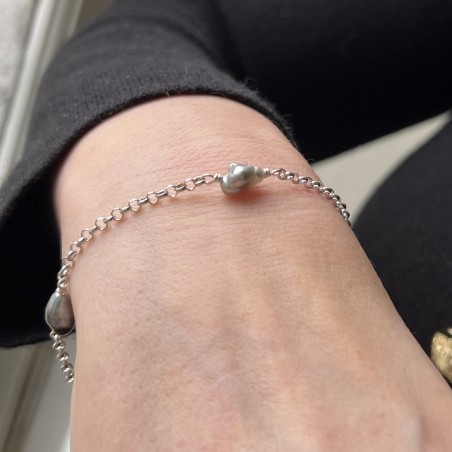Te-Ufi - Trois Keshi - Bracelet Argent Rhodié